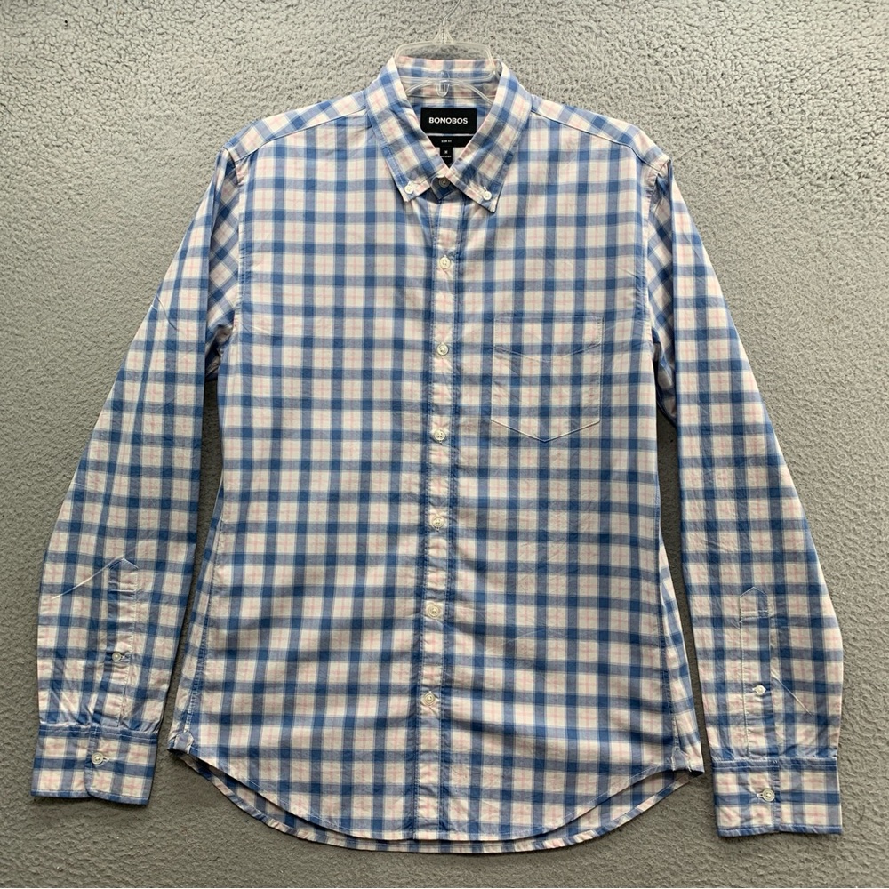 Bonobos Slim Fit Shirt Men’s Size M Button Up Collared Long Sleeve Plaid Blue